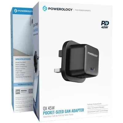 Powerology qx 45w pocket-sized gan adapter _ black